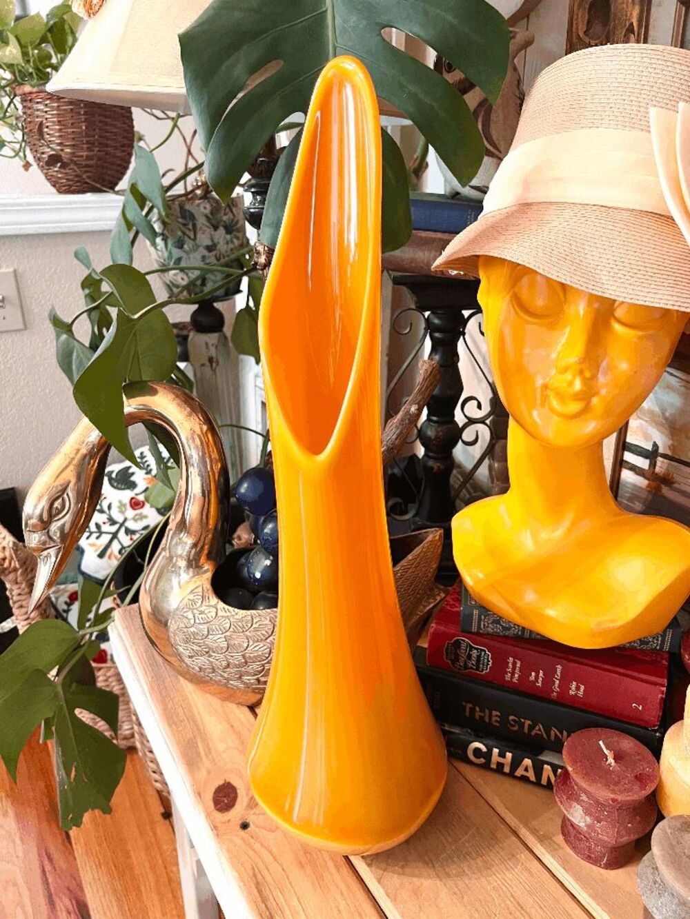 Vintage LE Smith Bittersweet Orange Smoothie Swung Vase MCM Art Glass